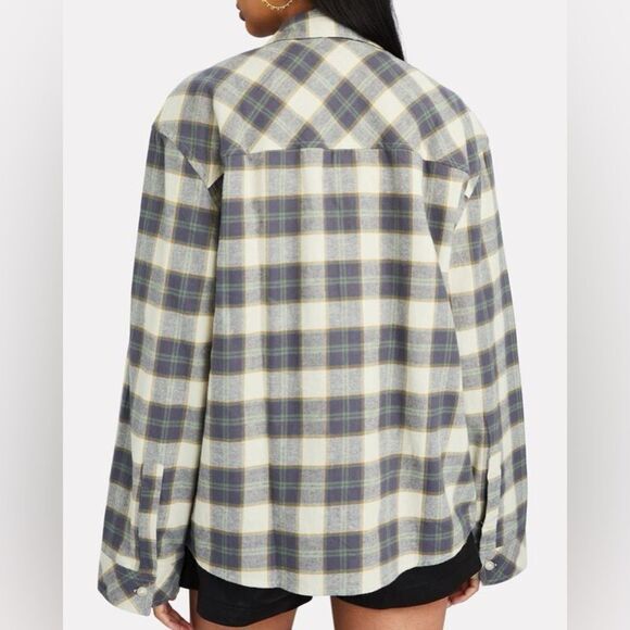 We Wore What women’s green plaid boyfriend flannel button down sz M/L - Picture 3 of 8